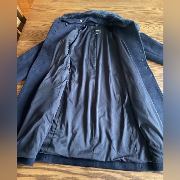 Club Monaco Rania Navy Blue Wool Coat With Faux Fur Collar Size SP - Picture 9 of 11